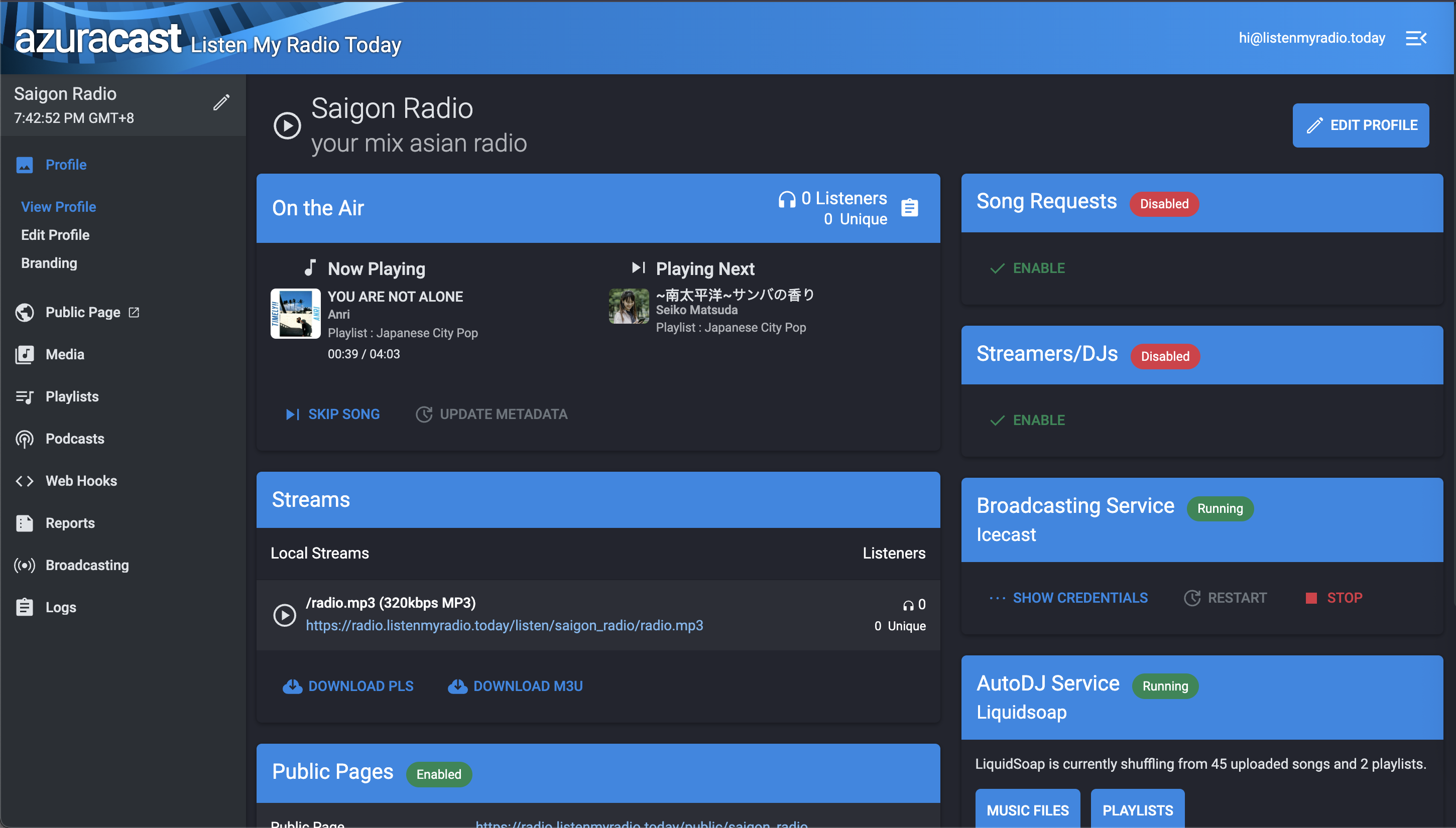 Listen My Radio Dashboard